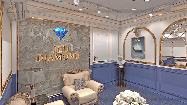 Vách logo nền xám, bộ chữ màu vàng ánh kim 