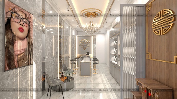 Mẫu tiệm trang sức theo tone màu xám sang trọng và thu hút