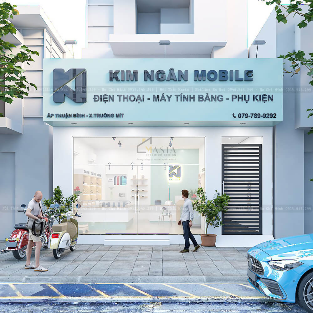 Thiết kế mặt tiền shop điện thoại Kim Ngân