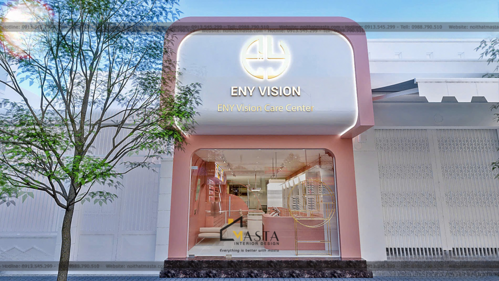 Sử dụng khung bo viền cho bảng hiệu tiệm mắt kính ENY VISION