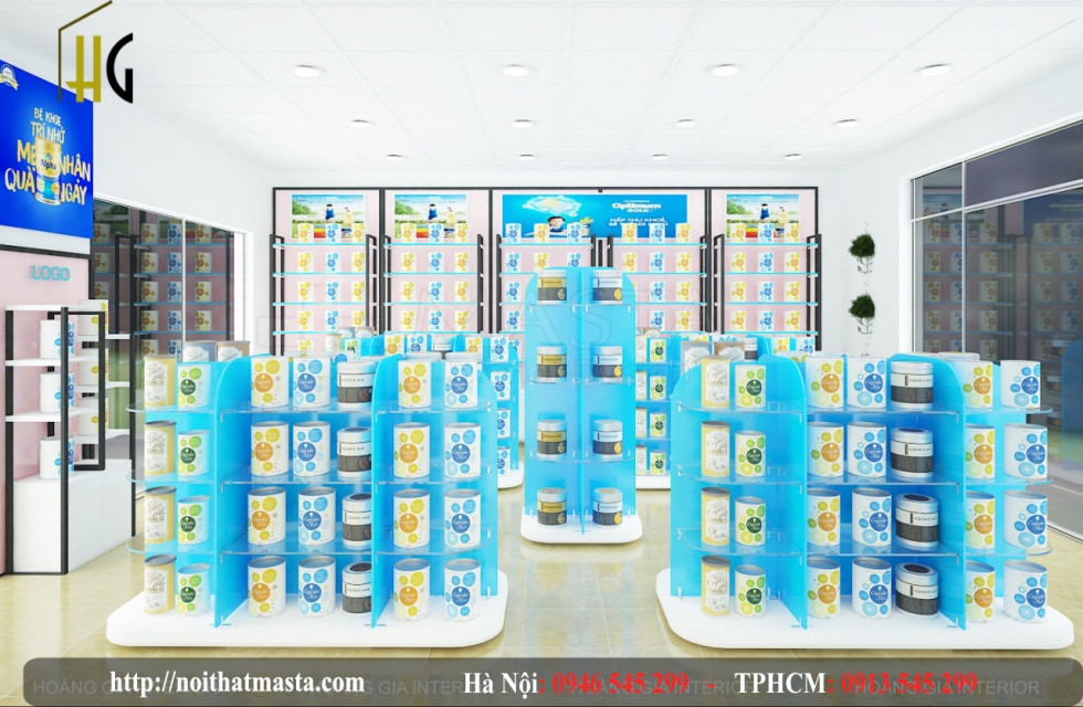 Thiết kế nội thất cửa hàng shop sữa