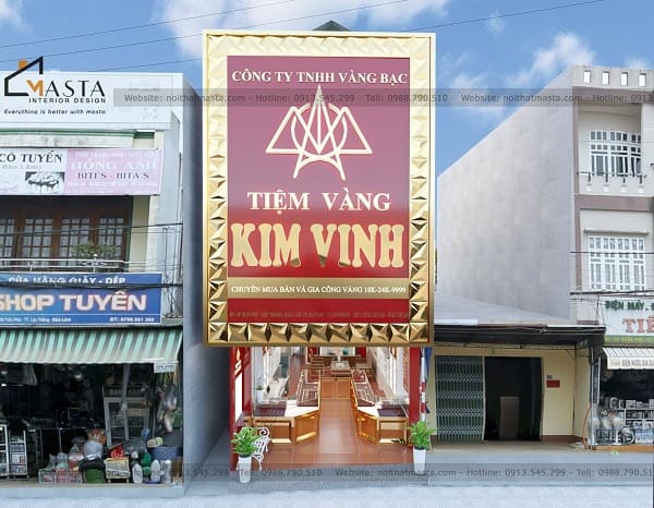 Bảng hiệu tiệm vàng sử dụng cặp màu truyền thống đỏ - vàng