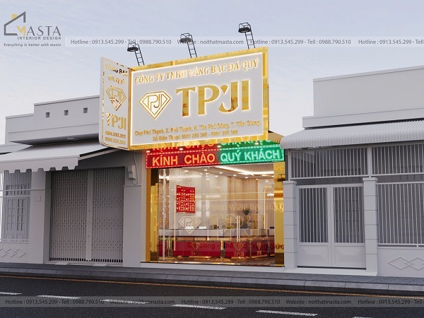 Mẫu thiết kế bảng hiệu tiệm vàng nhỏ diện tích 35m2