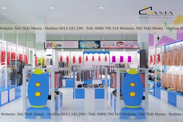 Shop quần áo trẻ em diện tích nhỏ cần thiết kế lối đi rộng rãi giữa các khu vực