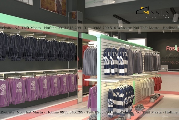 Sử dụng kệ âm tường để shop quần áo có không gian rộng rãi hơn