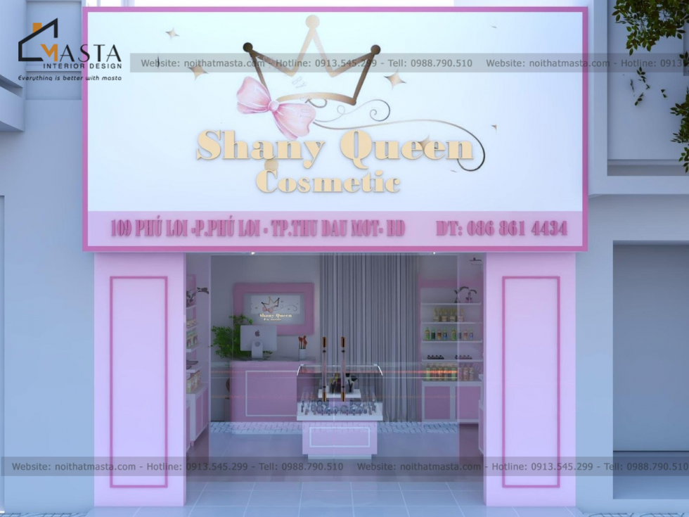 Thiết kế mặt tiền shop mỹ phẩm 18m2 của chị Thảo tại Bình Dương