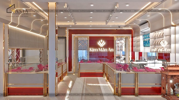 Mẫu khu vực trưng bày ở tiệm vàng diện tích 36m2