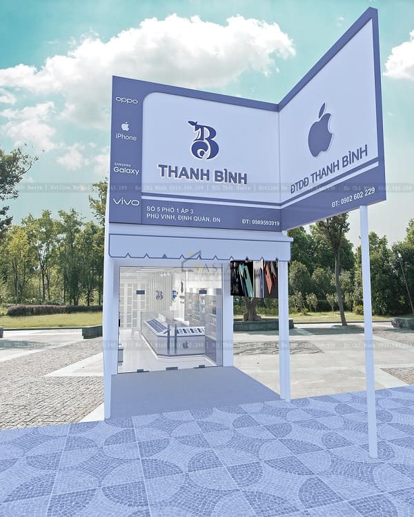 Mẫu biển quảng cáo shop điện thoại ấn tượng do Nội Thất Masta thiết kế