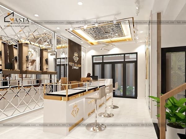 Mẫu tủ trang sức phong cách hiện đại chữ L cho diện tích nhỏ
