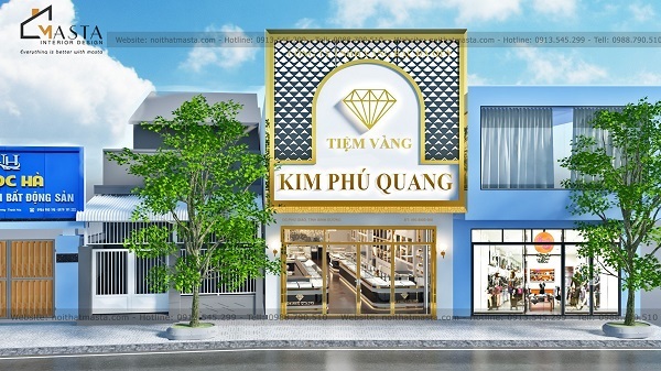Bảng hiệu tiệm vàng lắp đặt không bị che khuất tầm nhìn để khách hàng dễ dàng nhìn rõ thương hiệu