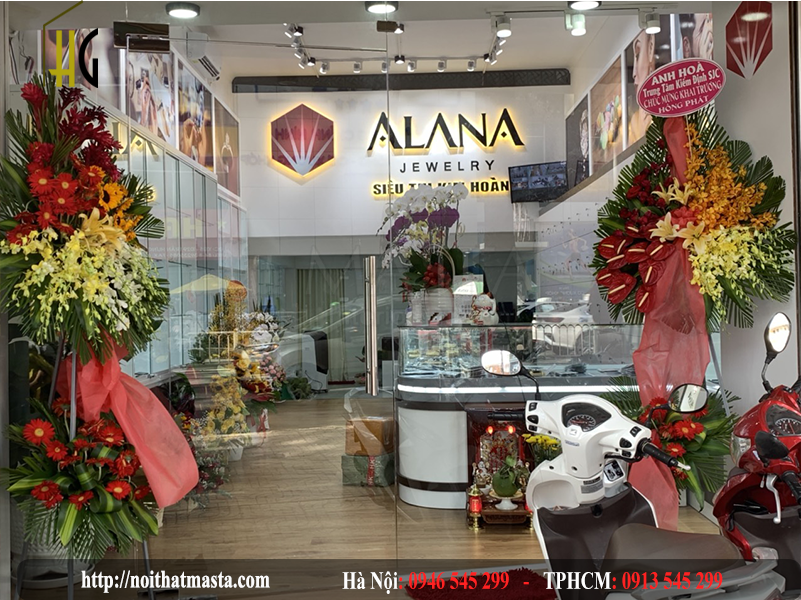 Hình ảnh thi công cửa hàng vàng bạc Alana Jewelry