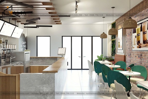 Tận dụng cửa kính lớn để cung cấp ánh sáng thêm cho khu vực ăn uống