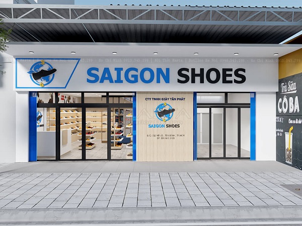 Thiết kế mặt tiền shop thời trang giày dép phong cách tối giản