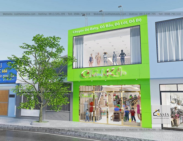 Thiết kế mặt tiền cửa hàng thời trang cho trẻ phong cách hiện đại