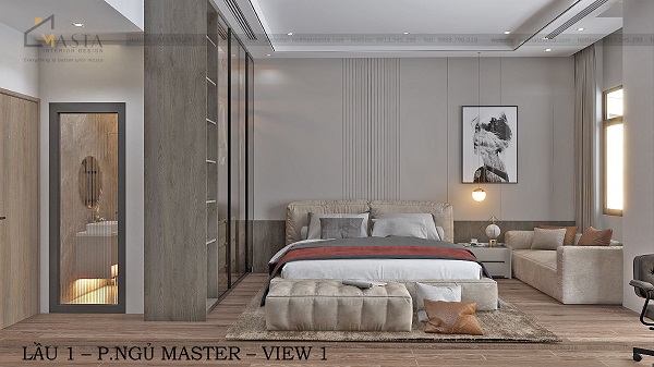 Phối cảnh 3D phòng ngủ master nhà ở cô Điệp, Bình Dương