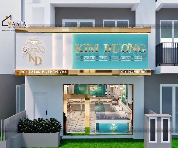 Thiết kế cánh cửa tiệm vàng với các chi tiết kim loại mạ vàng