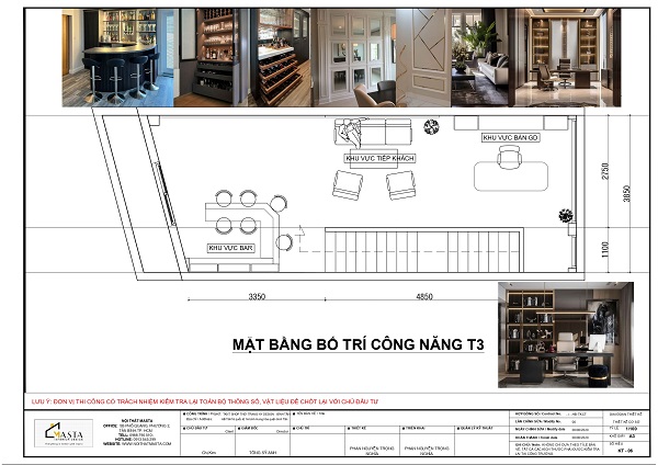 Mặt bằng bố trí khu vực làm việc, tiếp khách và quầy bar