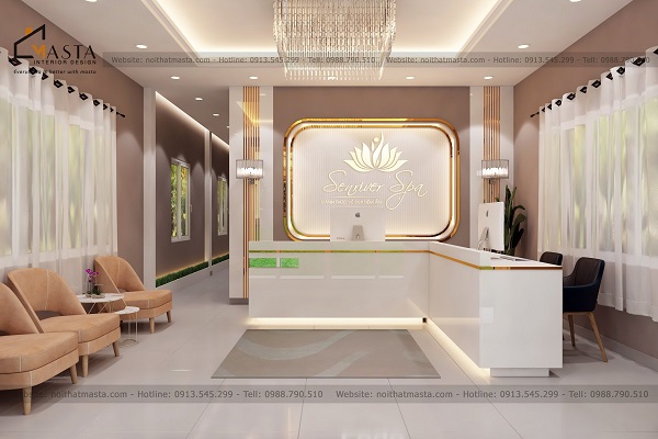 Mẫu quầy lễ tân spa chữ L nhỏ gọn, tối ưu diện tích không gian spa