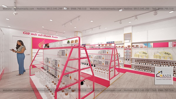 Phong cách thiết kế shop mỹ phẩm Bảo Châu II hiện đại, trẻ trung và tươi mới
