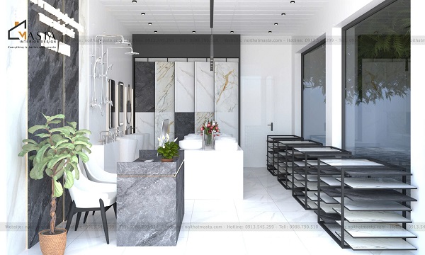Thiết kế showroom thiết bị vệ sinh gạch men Trần Anh phong cách hiện đại
