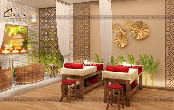 Thiết kế giường massage gân gỗ cùng nệm bọc cao cấp, mang lại thoải mái cho khách hàng