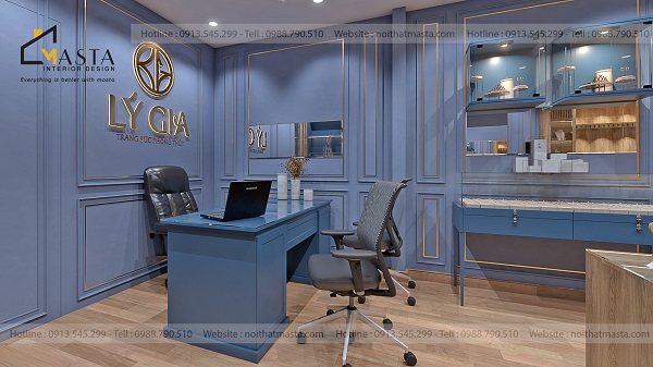 Bố trí khu vực làm việc ở phía cuối để thuận tiện theo dõi mọi hoạt động của tiệm