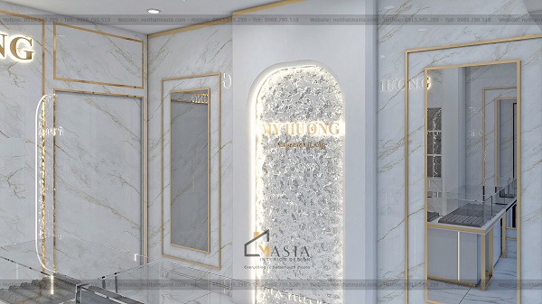 Bố trí gương soi ở hai bên tăng độ thông thoáng cho tiệm trang sức