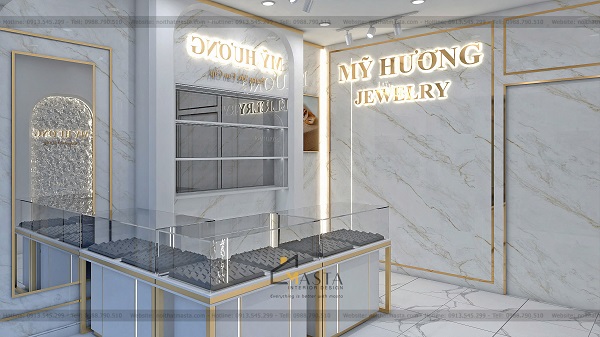Thiết kế khung viền vàng gold dọc tường nhằm tăng điểm nhấn cho không gian