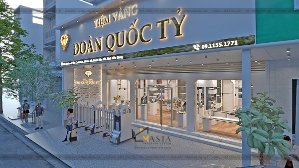Phối cảnh 3D bên ngoài thiết kế tiệm vàng Đoàn Quốc Tỷ, Kiên Giang