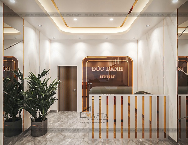 Bố trí background phía cuối cửa tiệm để nâng cao hình ảnh thương hiệu