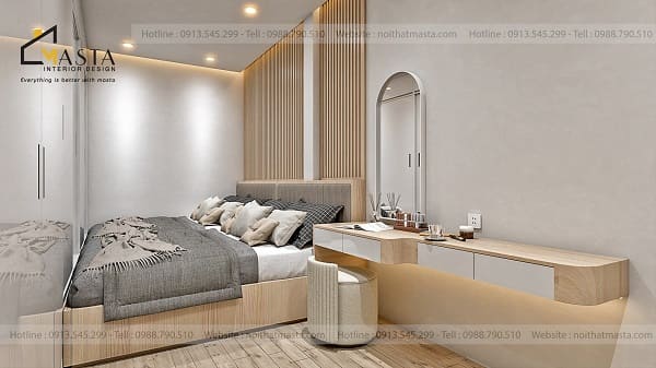 Nội thất phòng ngủ sử dụng chất liệu gỗ cao cấp, đảm bảo độ bền cho gia chủ