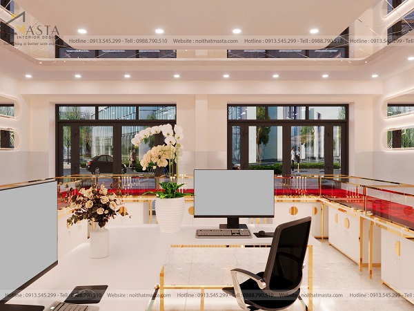 Bàn làm việc để trong quầy trưng bày để nhân viên tiện giám sát