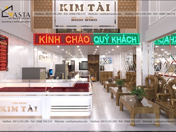 Bộ ghế sofa gỗ ở đối diện quầy trưng bày để thuận tiện trong tư vấn và nghỉ ngơi