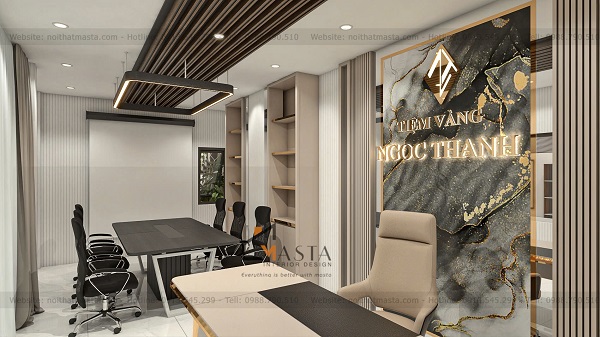 Thiết kế vách logo trên nền gạch vân đá nổi bật