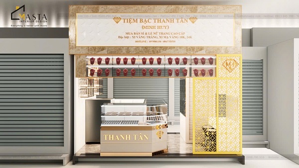 Không gian bên ngoài bố trí tấm panel 3D vàng đồng đẹp mắt