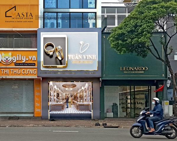 Phối cảnh 3D bên ngoài của thiết kế tiệm vàng Tuấn Vinh