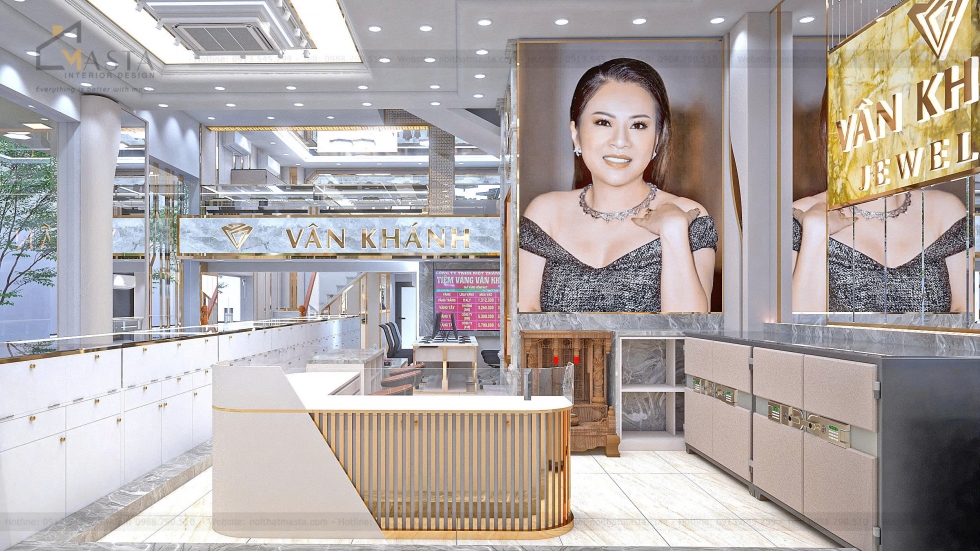 Tiệm vàng Vân Khánh nổi bật với thiết kế sang trọng, hiện đại và đậm dấu ấn thương hiệu.