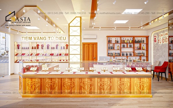 Tủ vàng hiện đại dạng chữ U tối ưu không gian trưng bày