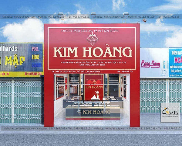 Mẫu thiết kế bảng hiệu màu đỏ nổi bật kết hợp bộ chữ màu vàng gold